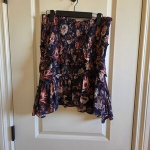 Anthropologie Asymmetrical Skirt - Navy and Pink Floral
